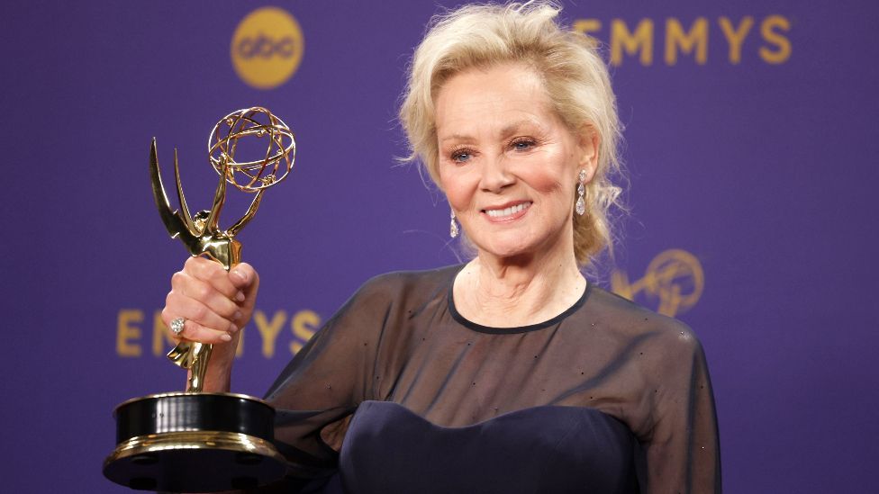 Jean Smart, winner of the Lead Actress in a Comedy Series award, poses in the press room during the 76th annual Emmy Awards ceremony held at the Peacock Theater in Los Angeles, California, USA, 15 September 2024