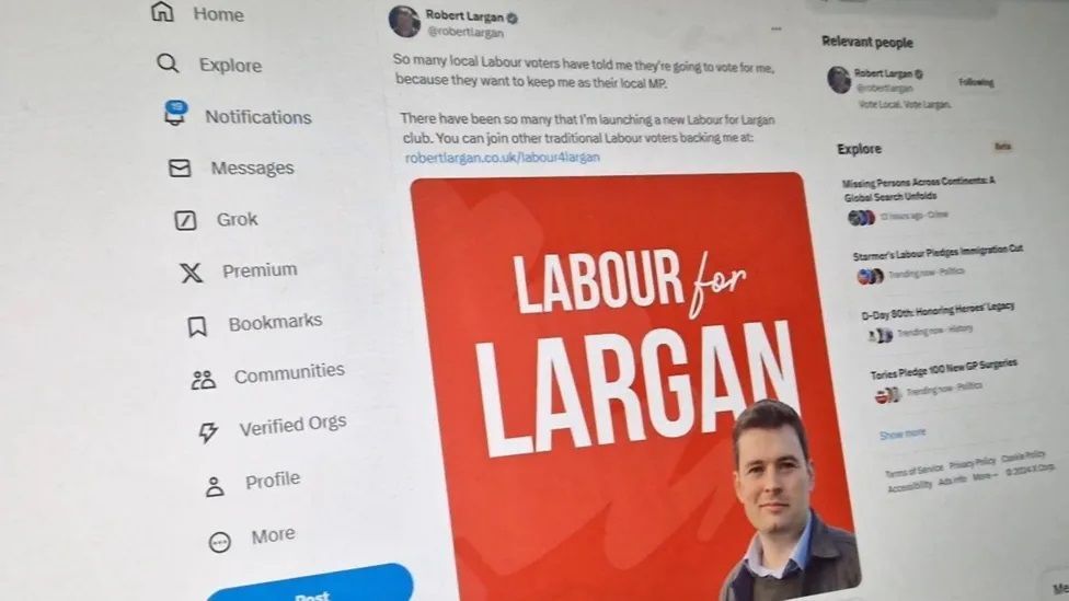 A tweet by a Conservative parliamentary candidate in Labour red