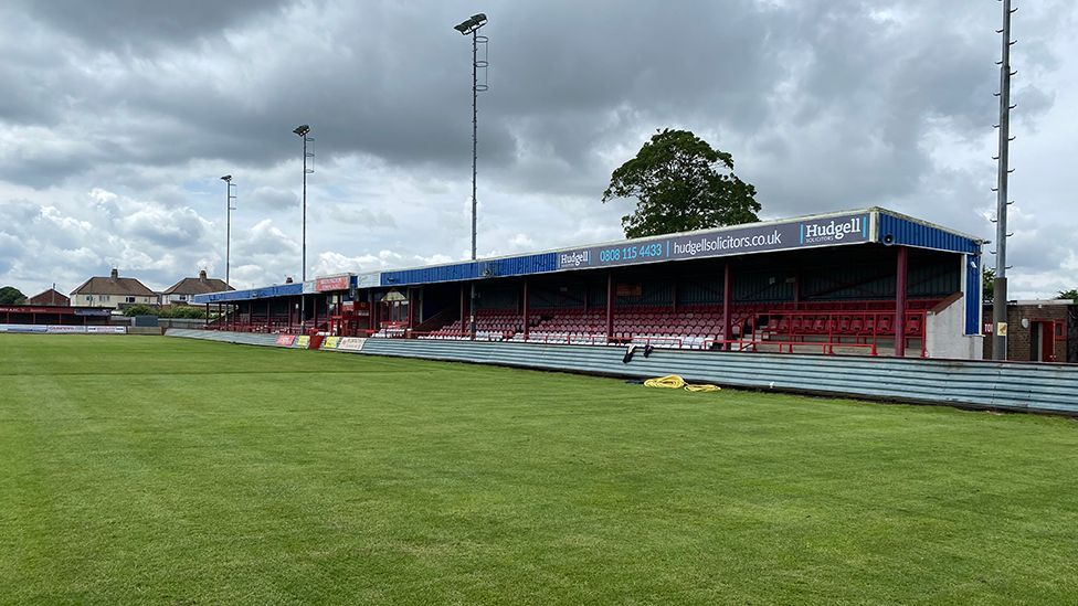 View of the main stand at Queensgate Stadium