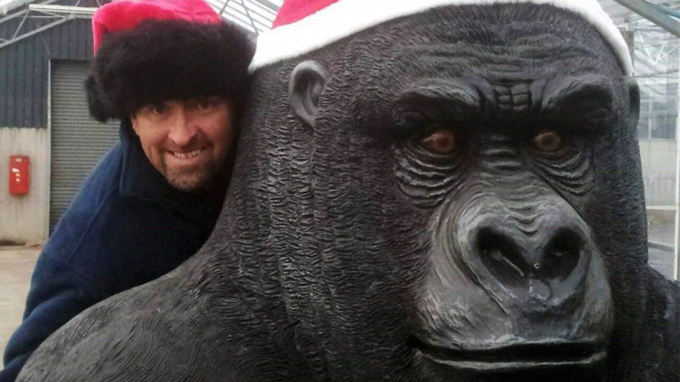 Gary the gorilla with owner Andrew Scott