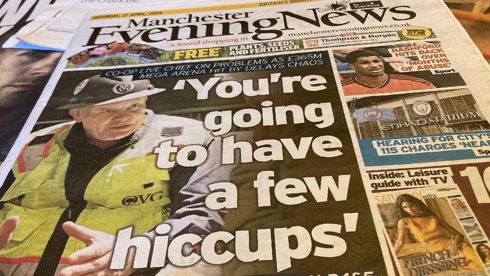 Front cover of the Manchester Evening News with the headline "You're going to have a few hiccups"