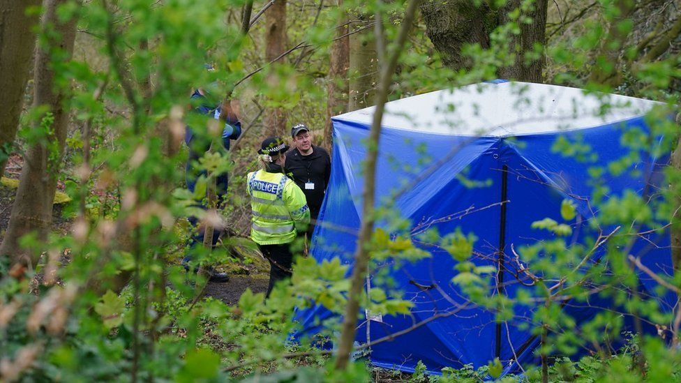 A blue police tent in Kersal Dale
