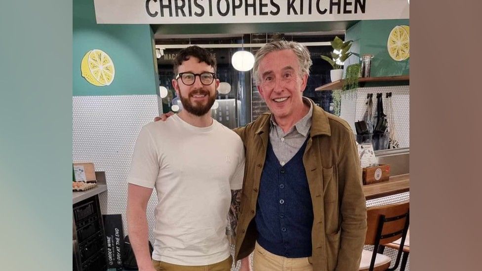 Chris Smith, owner of Christophe's Crepes with Steve Coogan