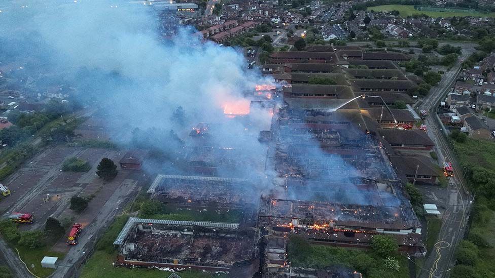 Aerial footage of the damage to the site