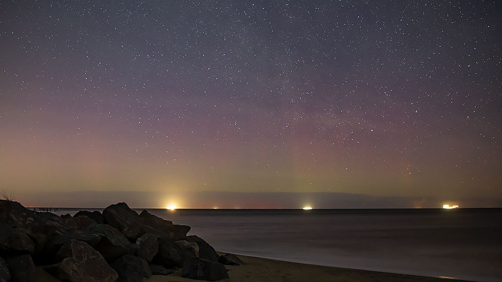 Northern Lights off the Norfolk coast at Happisburgh