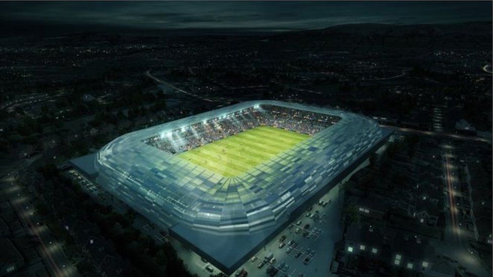 An artist's impression of the new proposed stadium in west Belfast