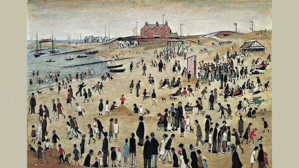 Image of LS Lowry’s painting July, the Seaside.