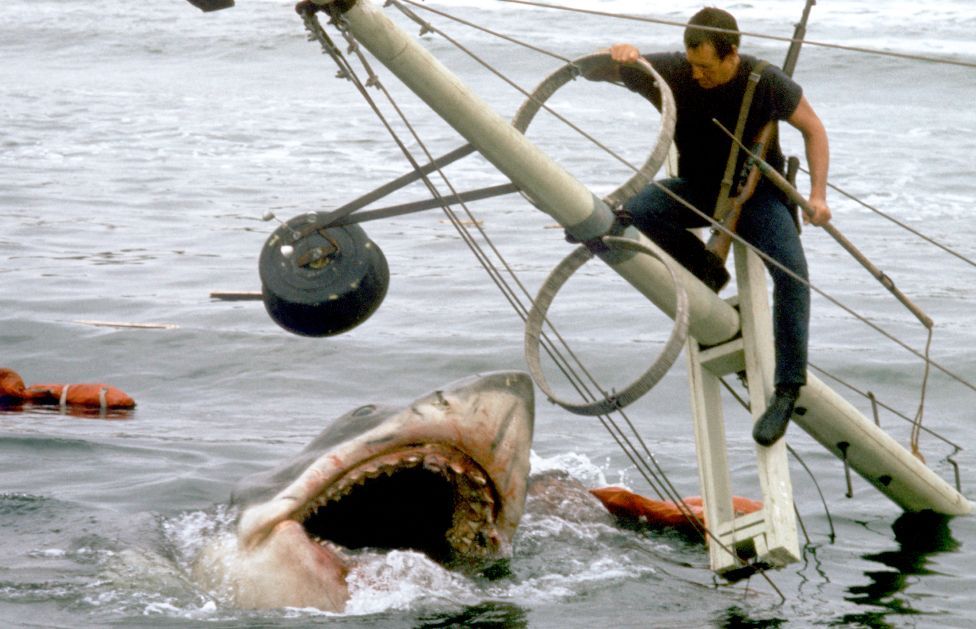 American actor Roy Scheider on the set of Jaws, directed by Steven Spielberg