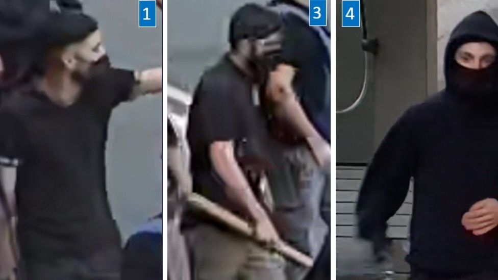 Three CCTV images of masked men