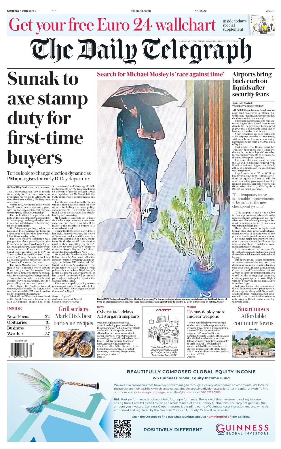 The front page of the Daily Telegraph read: “Sunak to axe stamp duty for first-time buyers”