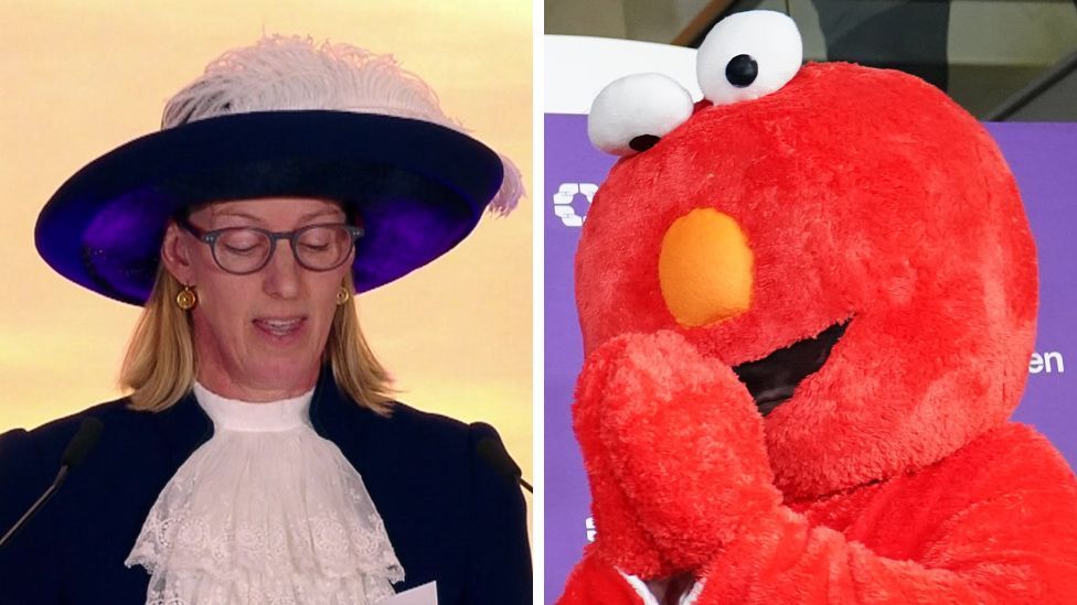 A woman in a feathered hat and a man in an Elmo costume livened up some counts
