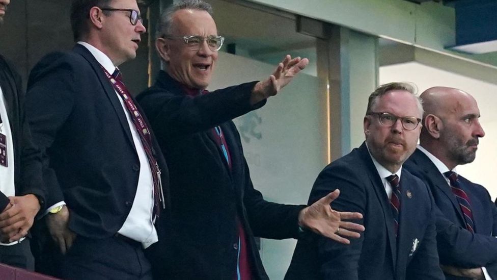 Tom Hanks cheers on Aston Villa at final home game - BBC News