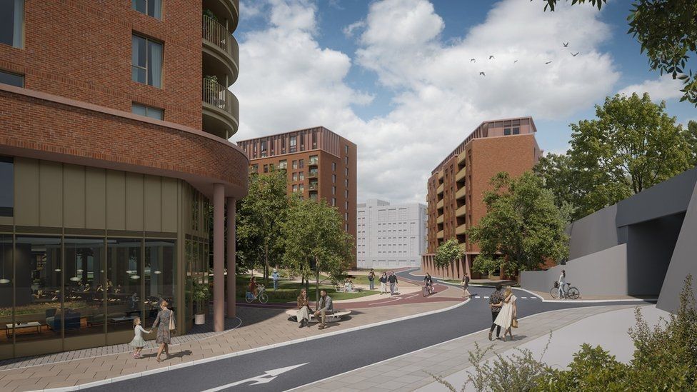 A CGI image of tower blocks and roads in Bedminster Green