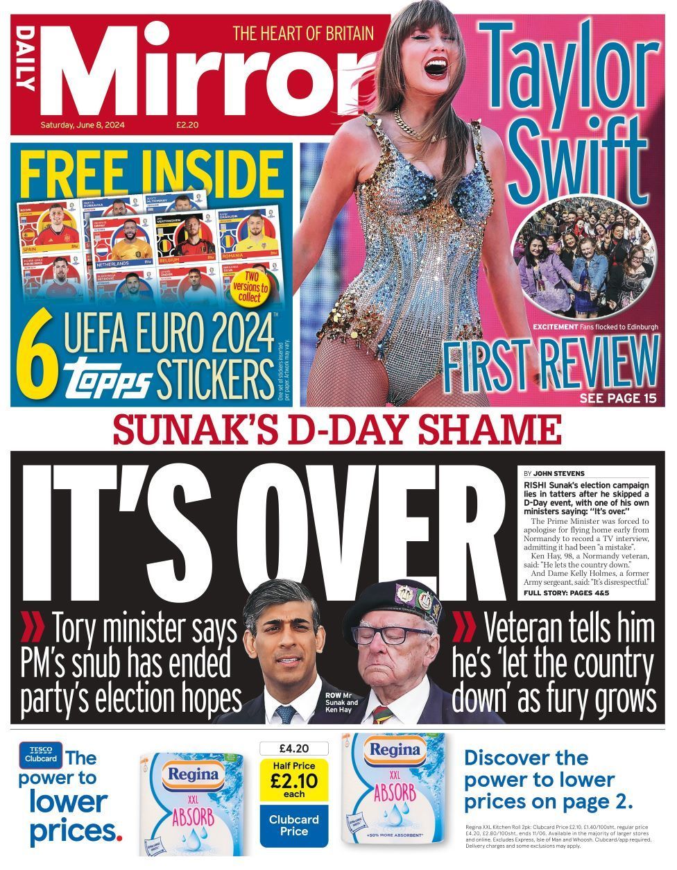 The front page of the Mirror reads: “It’s over”