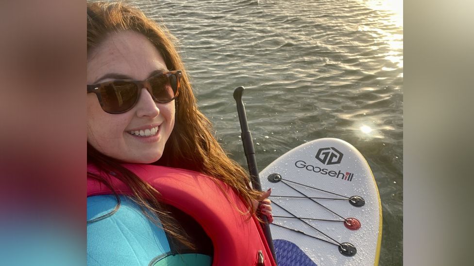 Sarah Jayne on a paddleboard