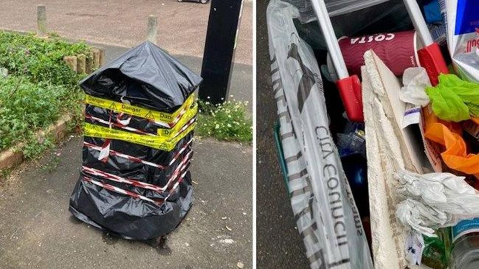 Suspected asbestos flytipped in Exeter city litter bins BBC News