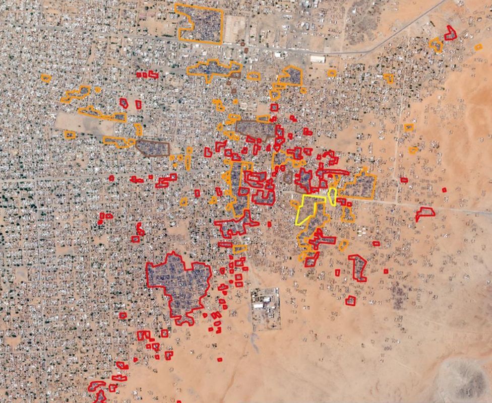 Satellite maps shows the scale of destruction in El Fasher