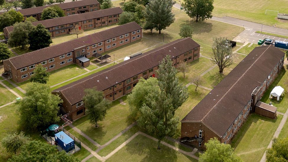 Accommodation blocks are pictured on the MDP Wethersfield Ministry of Defence facility on July 24, 2024 in Wethersfield, England