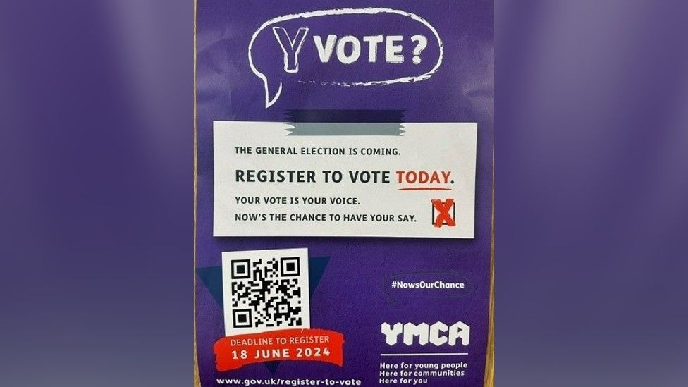 Poster by YMCA that reads "Register to vote today"