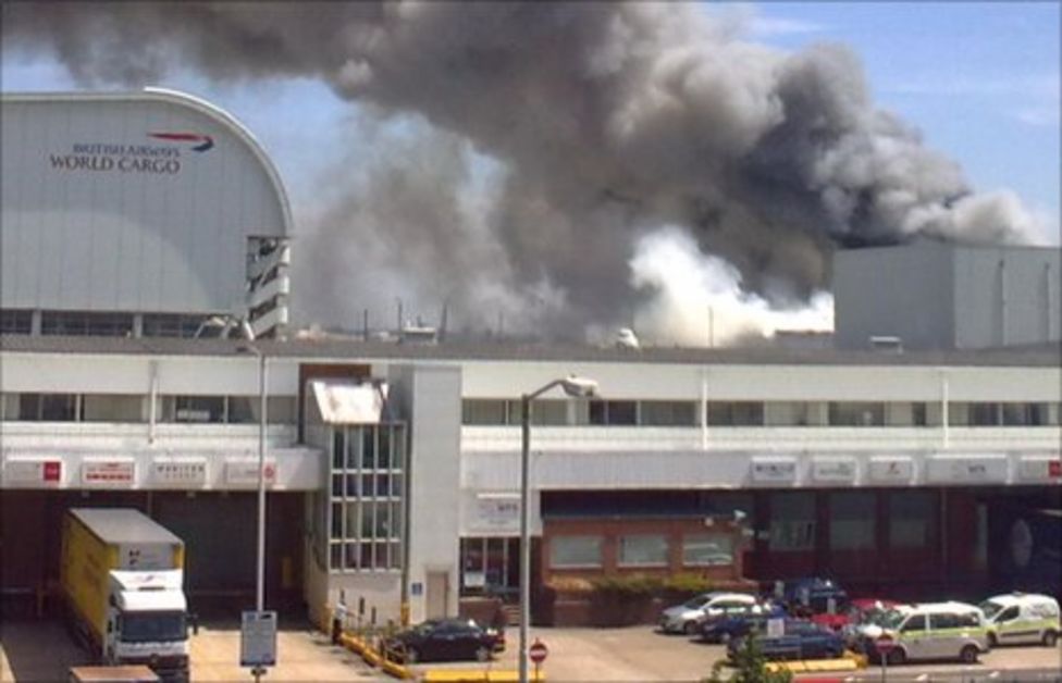 London Heathrow Airport warehouse hit by fire - BBC News