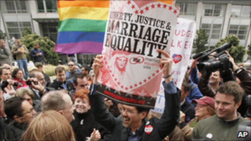 Us Judge Overturns California Same Sex Marriage Ban Bbc News 2053