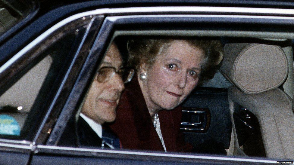 Mrs Thatcher leaving Downing Street for the last time