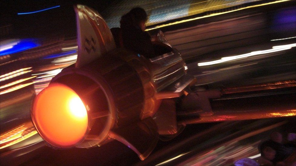 A rocket ride at a theme park