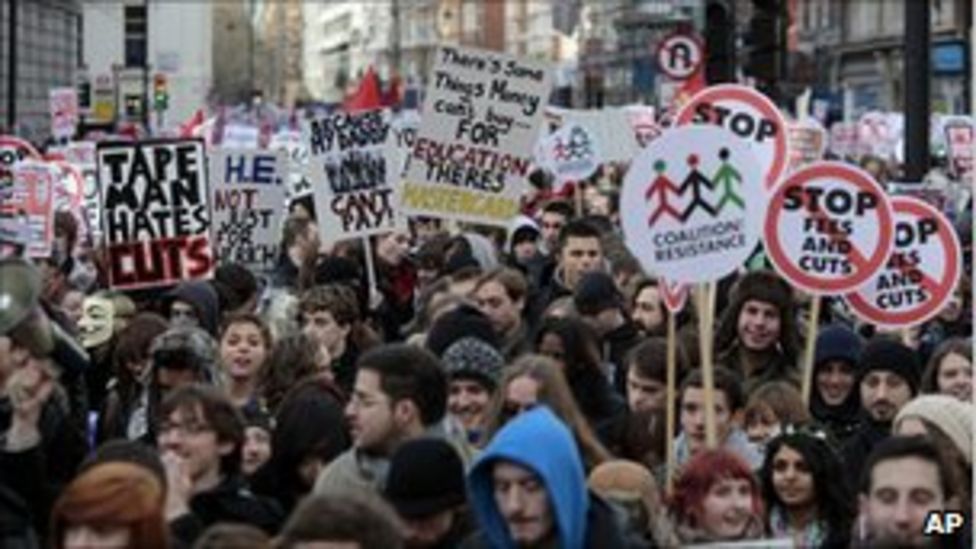 Student protests Two bailed after London demonstration BBC News