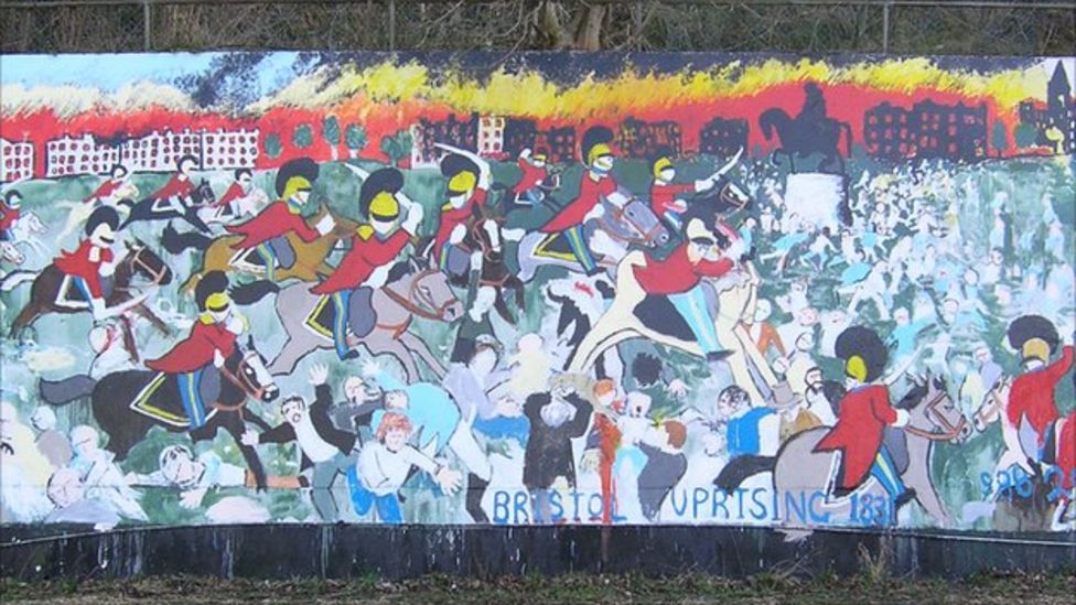Bristol riots depicted in anonymous artist's mural - BBC News