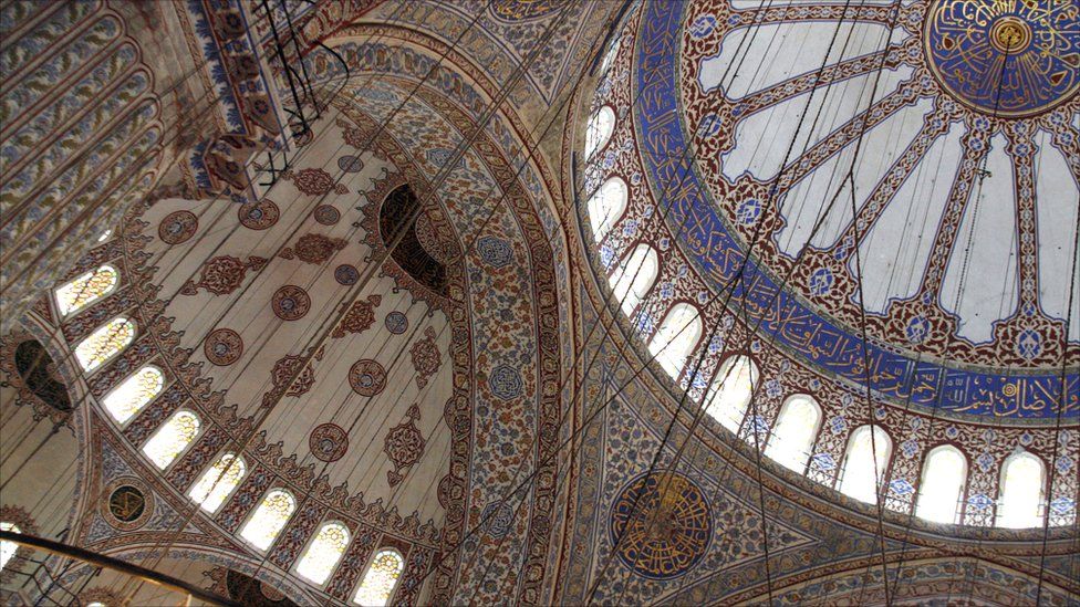 Floral ceiling of the Blue Mosque in Istanbul, Turkey.
