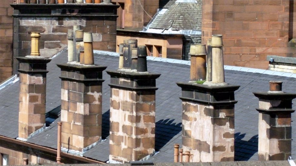 Chimneys on rooftops