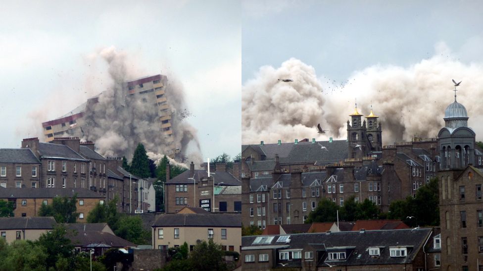 High rise flats being demolished in Dundee