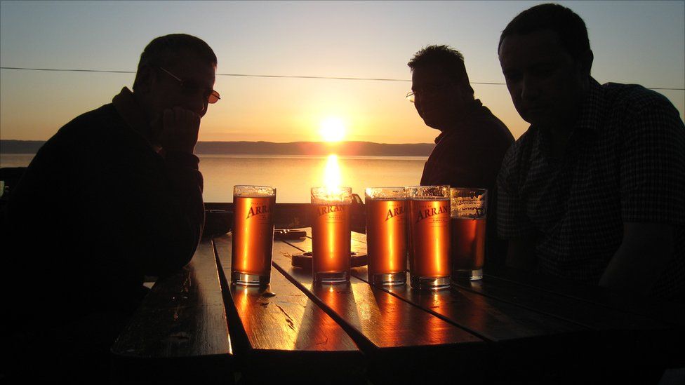 Drinkers at sunset