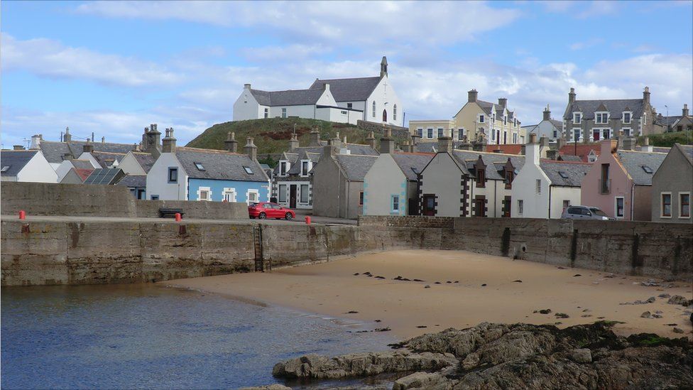 Findochty Harbour and church