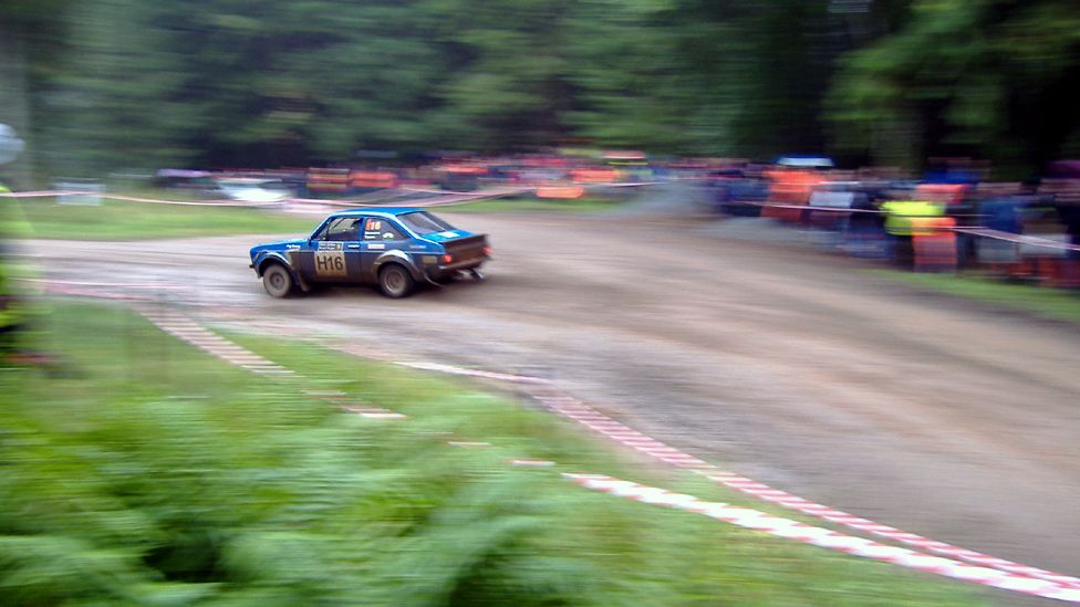 Rally car on a race track