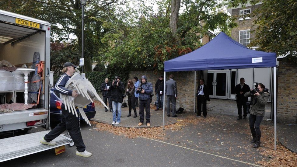 Temporary furniture is delivered to the north London home of former Beatle Paul McCartney on 8 October, 2011