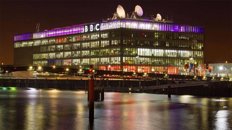 BBC Scotland building lit up at night