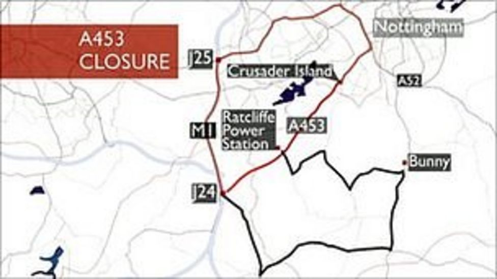 Nottinghamshire's A453 overnight road closure starts BBC News