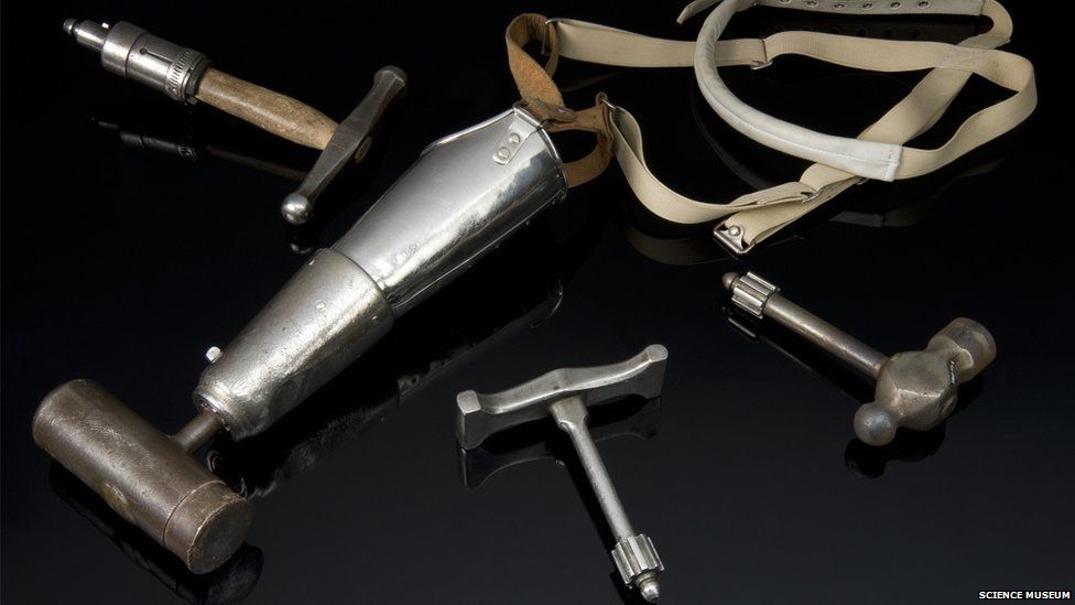 Arm with four hammer attachments. Credit: Science Museum, Brought to Life exhibit