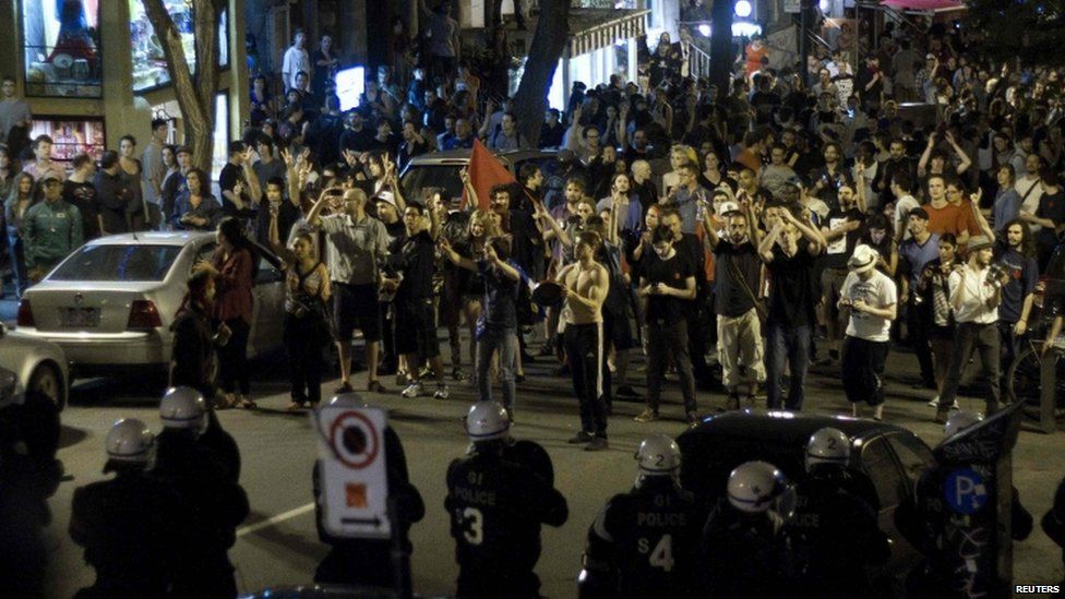 Protesters fill the streets in a demonstration against rising tuition fees in Montreal, Canada 23 May 2012