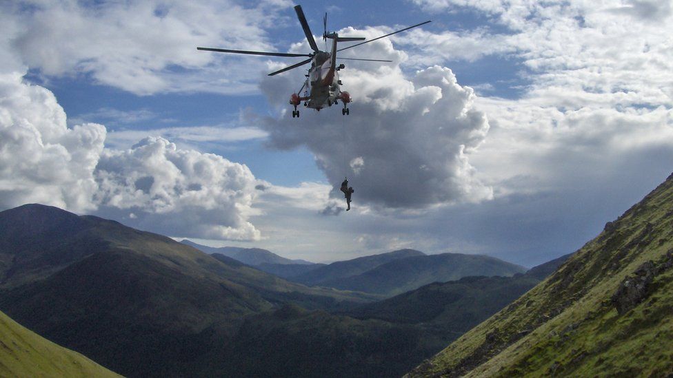 Royal Navy rescue helicopter on Ben Nevis
