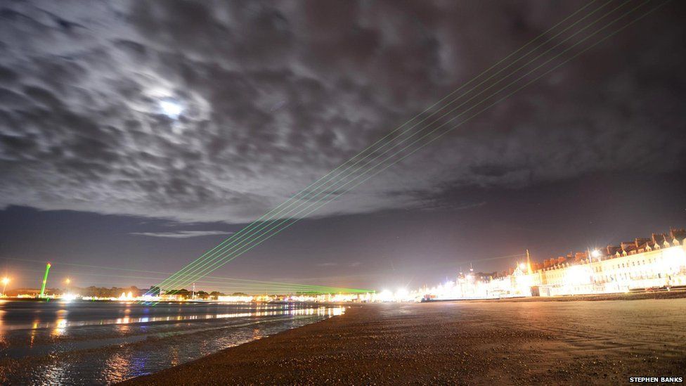 Weymouth Beach and the laser lights - photograph by Stephen Banks