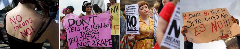 various images of international demonstrations supporting rape victims