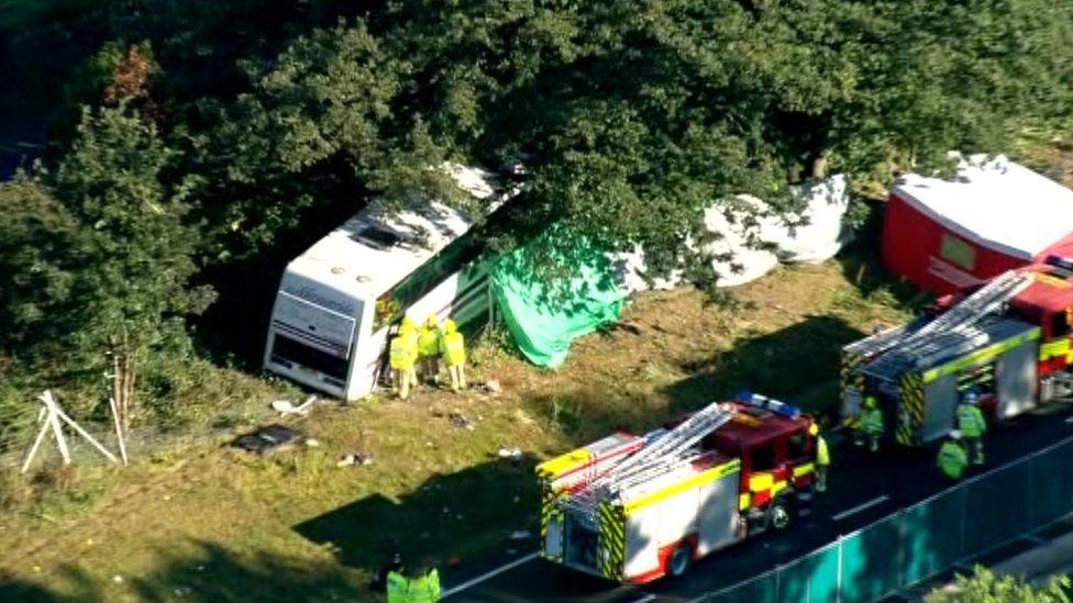 Scene of the coach crash on the A3 in Surrey