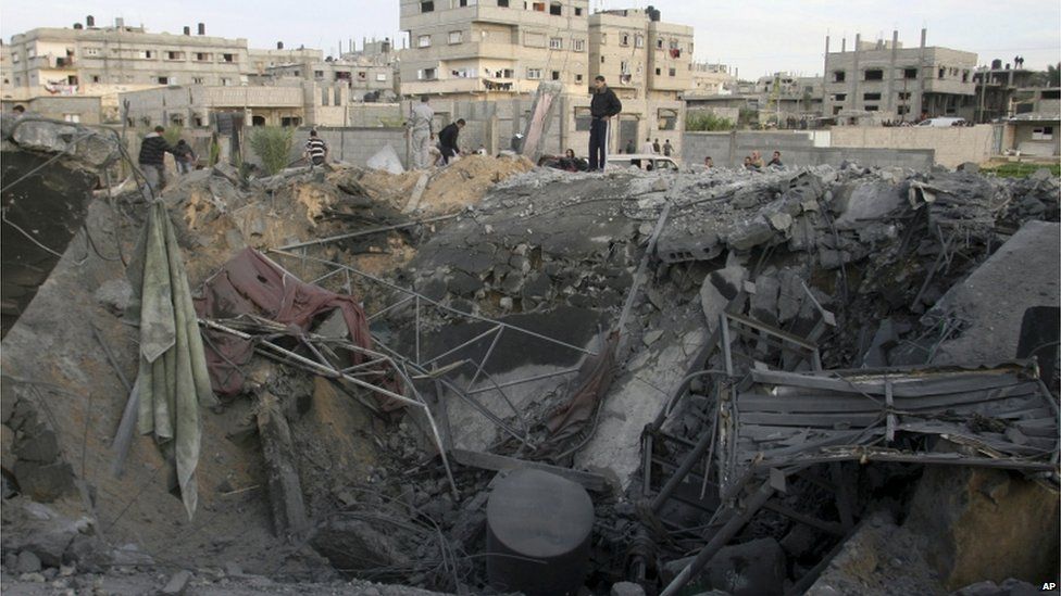 Aftermath of a rocket strike in Rafah, Gaza Strip, 16 November 2012