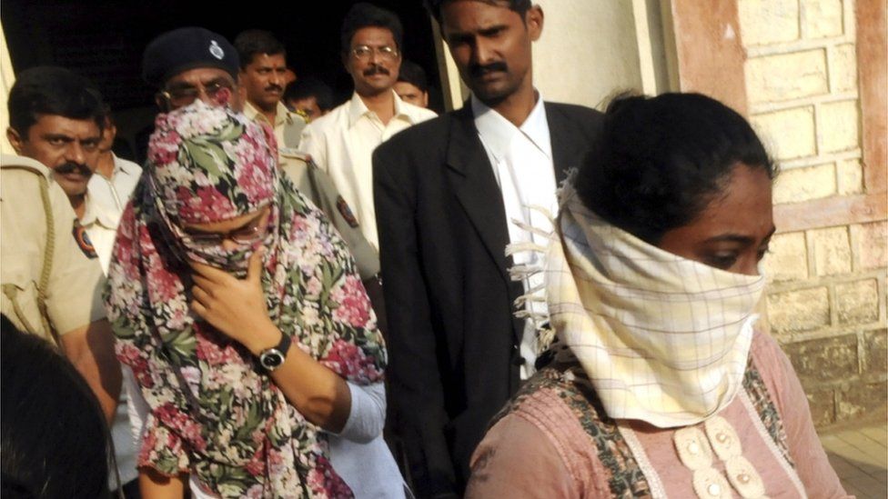 Shaheen Dhada, left, and Renu Srinivas, who were arrested for their Facebook posts, leave a court in Mumbai on Nov 20, 2012