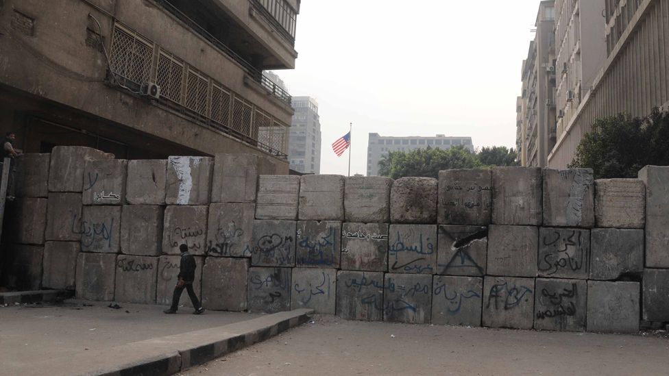 The wall near Simon Bolivar Square, also adjacent to Tahrir Square, and leading to the US Embassy.