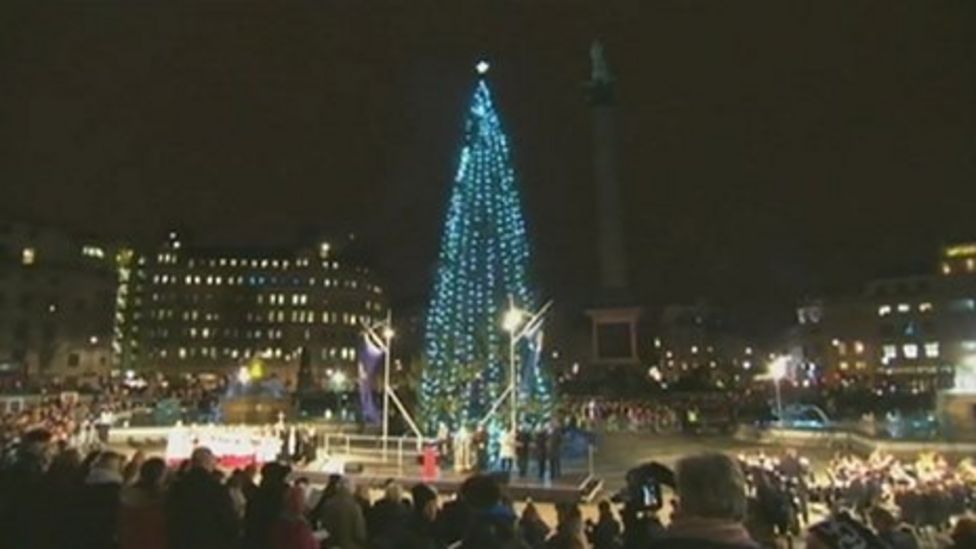 Trafalgar Square Christmas tree lights switched on BBC News