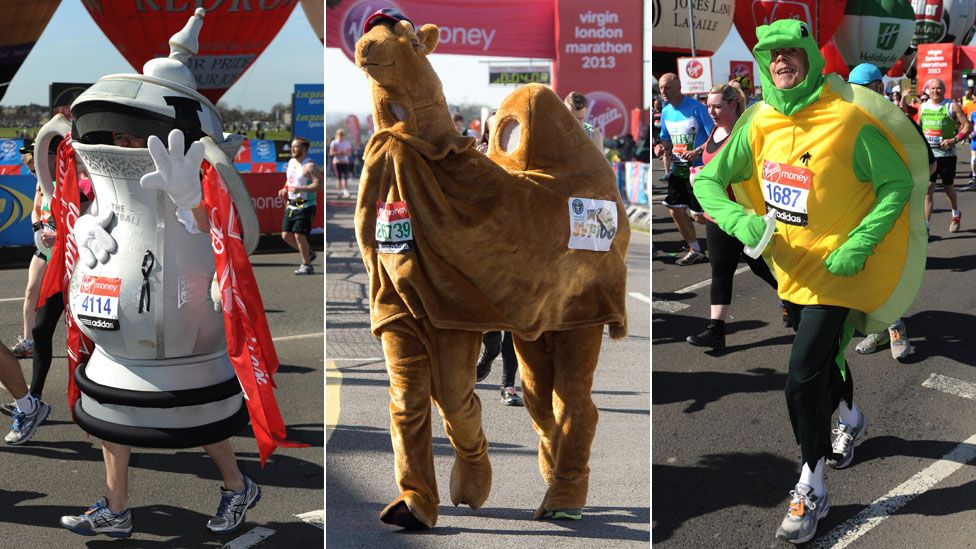 Runners dressed as the FA Cup, a camel and a turtle