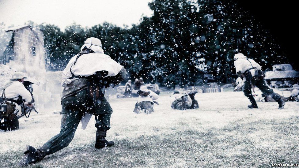 WWII re-enactment of a battle in the snow